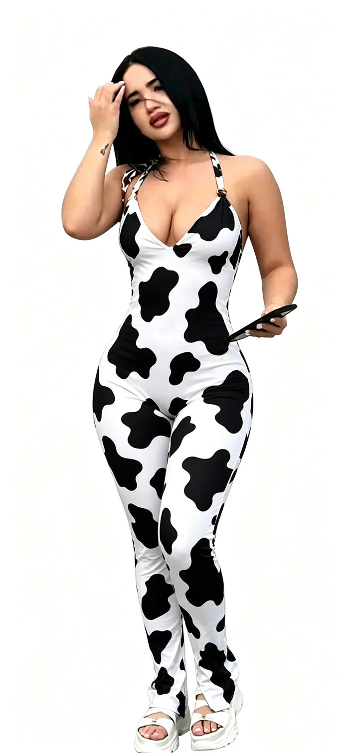 Women's Backless Halter Bodycon Flare Romper