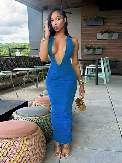 Women's Backless Halter Bodycon Maxi Dress
