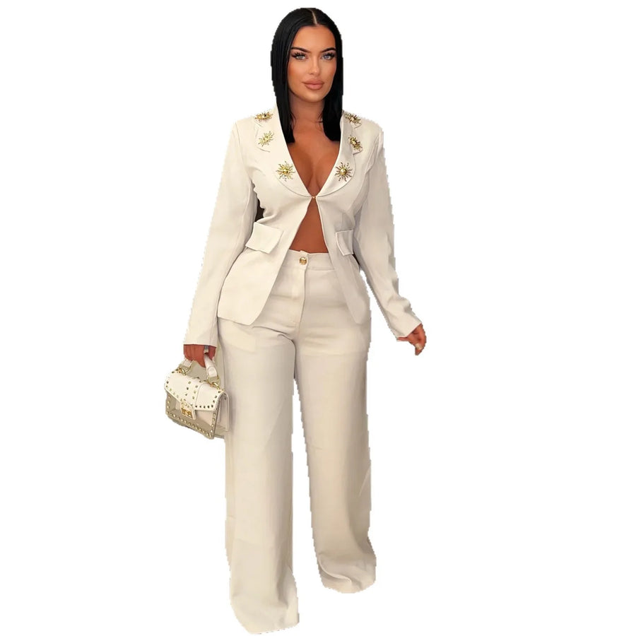 Women's Long Sleeve Elegant Deep V-neck Two Piece Set