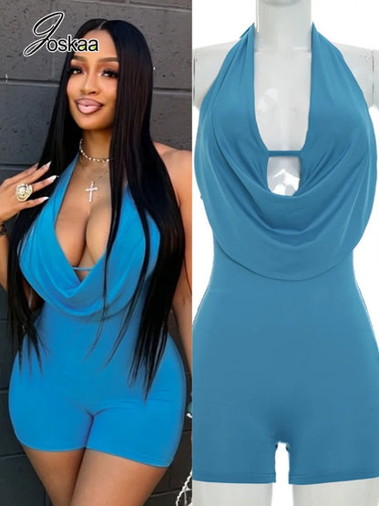 Women's Backless Halter Sleeveless Bodycon Romper - Women's Fashion Wholesale - Front View