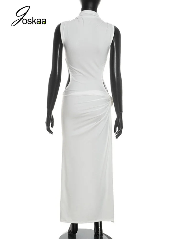 Women's Ruched Cutout Sleeveless Bodycon Maxi Dress - Detail View