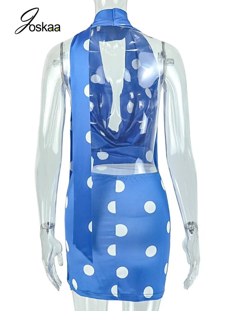 Women's Polka Dot Backless Halter Bodycon Mini Dress - Detail View