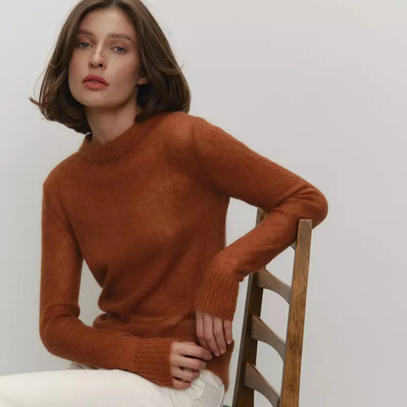 Women's Mesh Knit Long Sleeve Ribbed Top