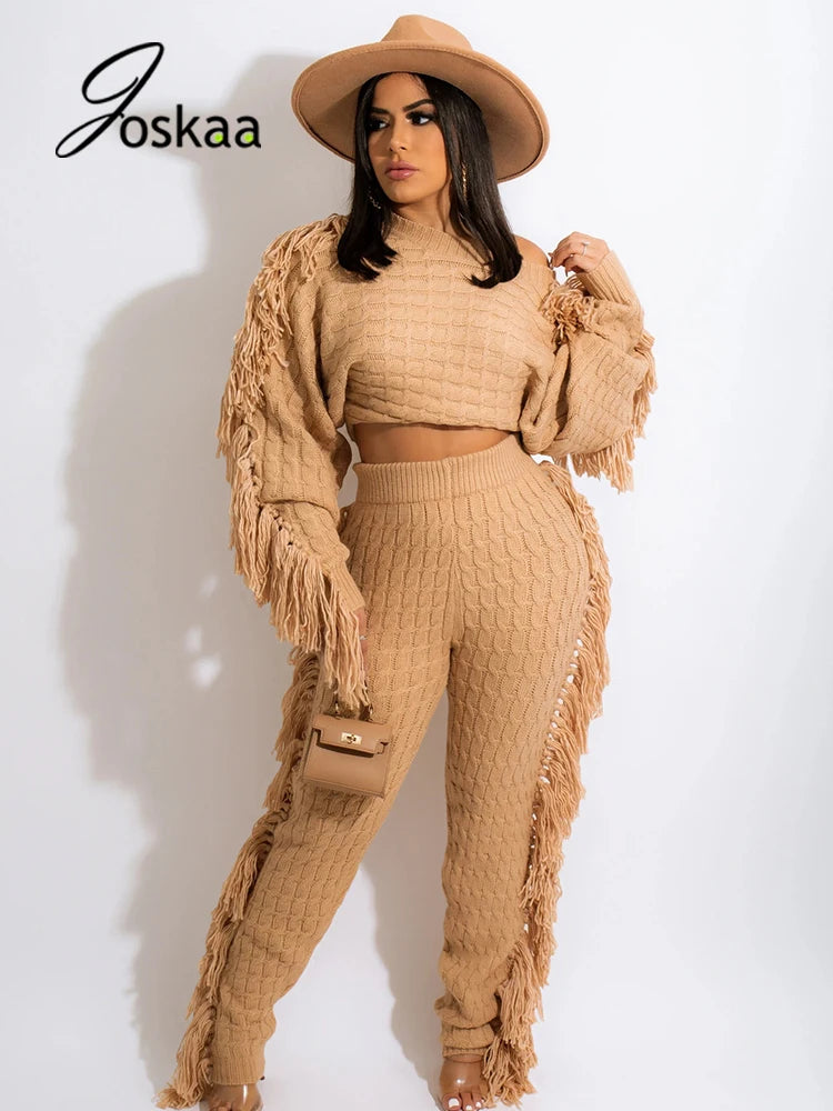 Women's Knit Long Sleeve Crop Two Piece Set 350852 – Side View