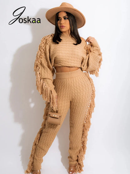 Women's Knit Long Sleeve Crop Two Piece Set 350852 – Side View