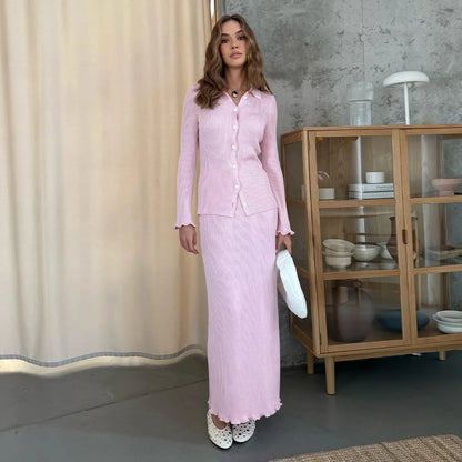 Women's Knit Long Sleeve Maxi Two Piece Set