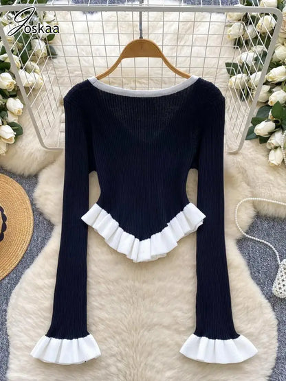 Women's Stripe Knit Ribbed Fall Striped Top Yellow – Side View