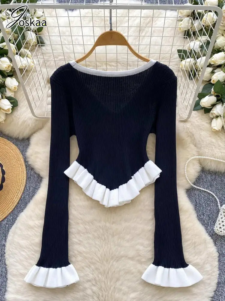 Women's Stripe Knit Ribbed Fall Striped Top Yellow – Side View