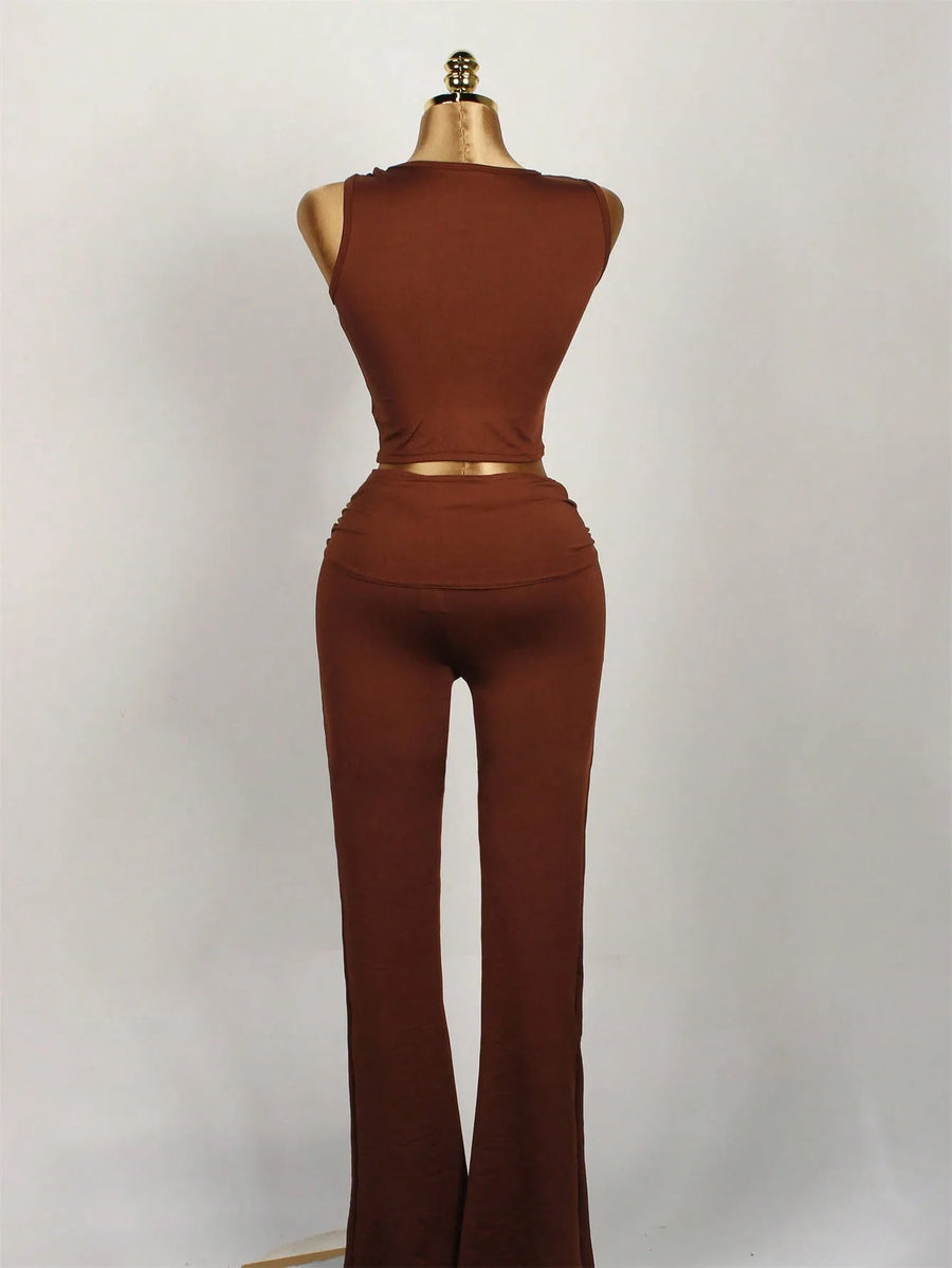 Joskaa Ruched Crop Flare Two Piece Set - two piece set image 3