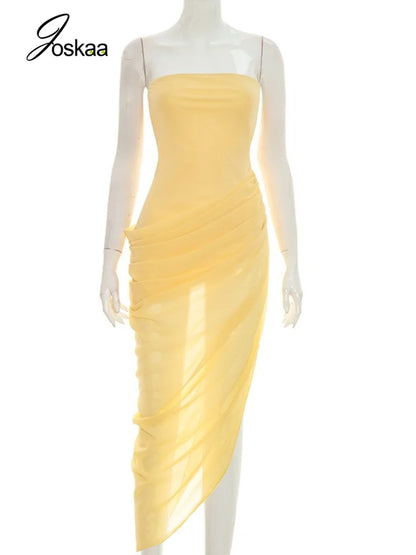 Women's Mesh Ruched Strapless Bodycon Dress White – Back View