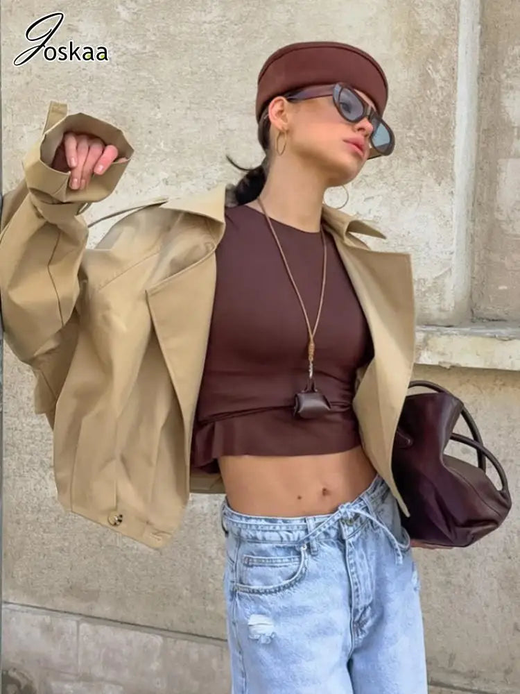 Women's Long Sleeve Fall Khaki Notched Jacket Khaki – Side View