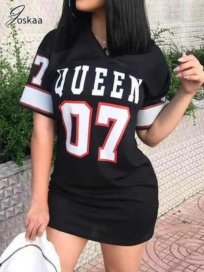 Women's Letter Print Short Sleeve Mini Dress – Women's Fashion Wholesale – Front View