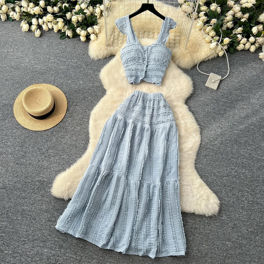 Women's Crop High Waist Pleated Two Piece Set