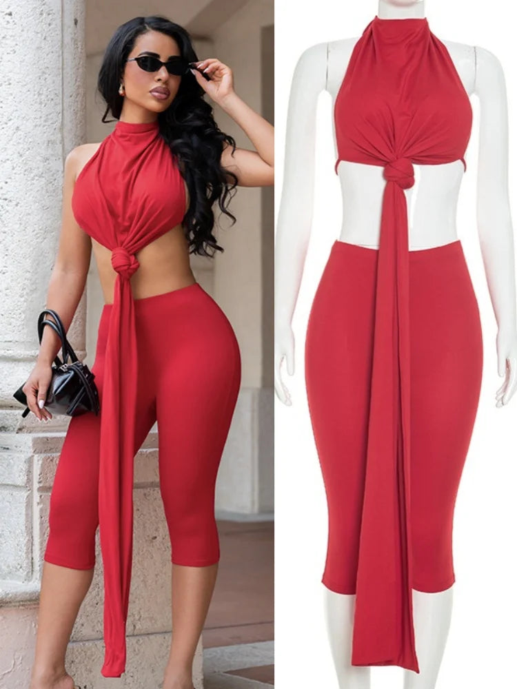 Women's Backless Halter Two Piece Set - Additional View 8