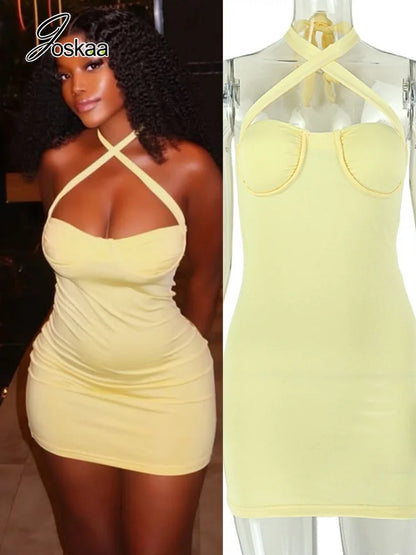 Women's Lace Backless Halter Sleeveless Mini Dress 3293 - Women's Fashion Wholesale - Front View