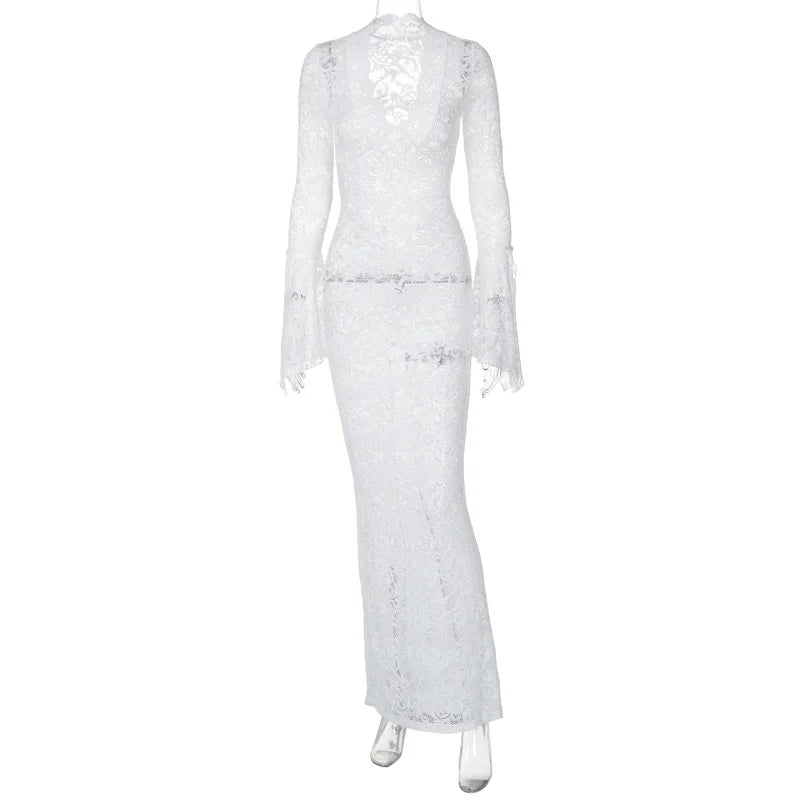 Women's Lace Long Sleeve Bodycon Maxi Dress