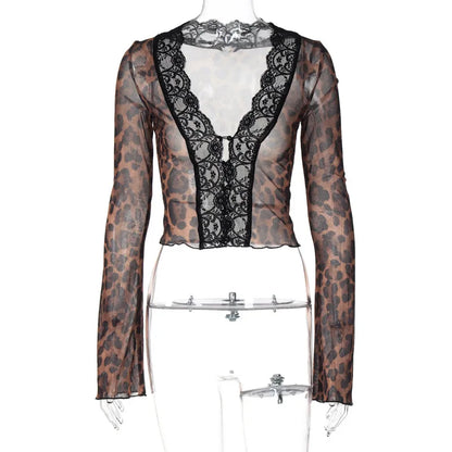 Women's Floral Print Mesh Long Sleeve Top
