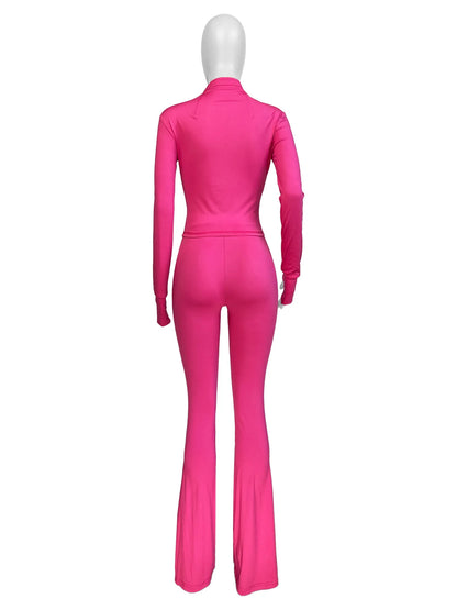 Joskaa Zip Up Long Sleeve Flare Two Piece Set - two piece set image 4
