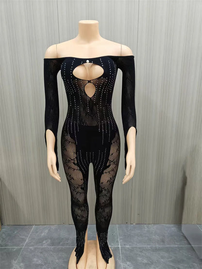 Joskaa Rhinestone Long Sleeve Bodycon Romper - romper image 2