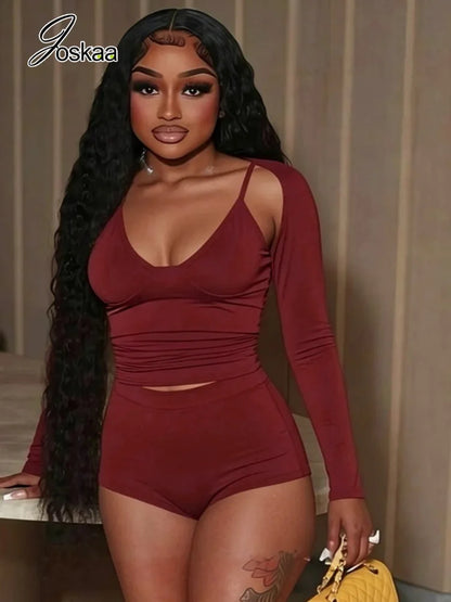 Wholesale Women's Long Sleeve Crop Two Piece Set Pink – Front View