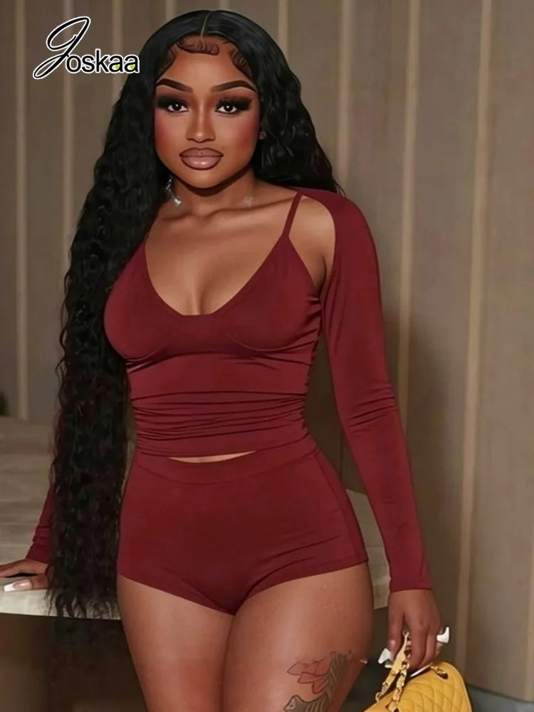 Wholesale Women's Long Sleeve Crop Two Piece Set Pink – Front View