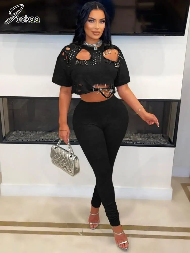 Women's Cutout Short Sleeve Crop Two Piece Set Red – Side View