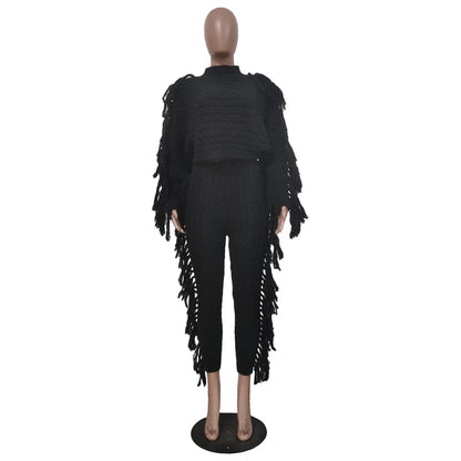 Women's Knit Long Sleeve Crop Two Piece Set