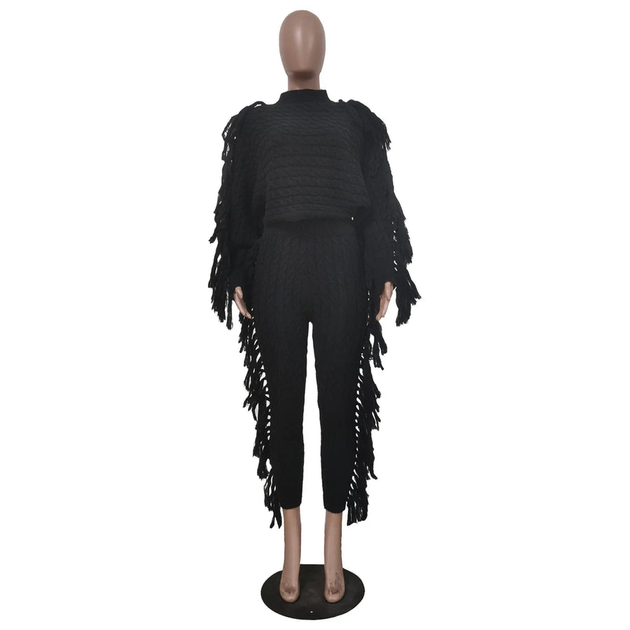 Women's Knit Long Sleeve Crop Two Piece Set