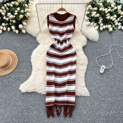 Women's Stripe Knit Sleeveless Bodycon Dress