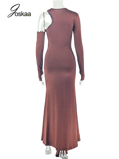 Women's Ruched Long Sleeve Bodycon Maxi Dress Black – Detail View