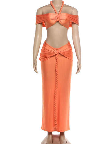 Joskaa Ruched Halter Crop Maxi Two Piece Set - two piece set image 2