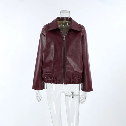 Women's Faux Leather Long Sleeve Zip Jacket