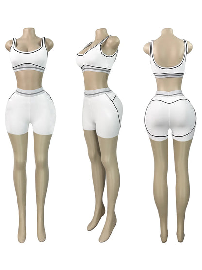 Women's Crop Color Contrast Line Two Piece Set