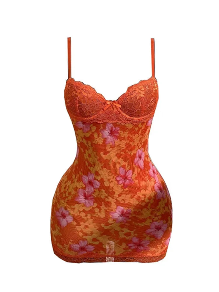 Joskaa Floral Print Lace Backless Bodycon Mini Dress - mini dress image 4