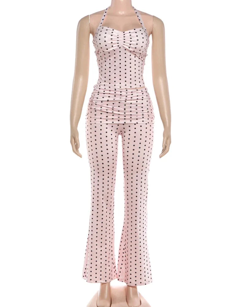 Women's Polka Dot Backless Halter Two Piece Set