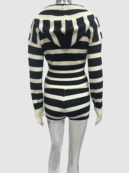 Joskaa Stripe Ribbed Knit Hooded Long Sleeve Two Piece Set - two piece set image 4