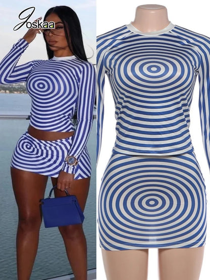 Women's Stripe Long Sleeve Crop Two Piece Set – Women's Fashion Wholesale – Front View