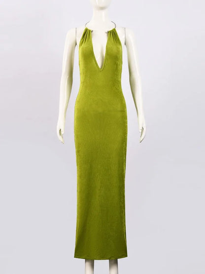 Women's Backless Halter Bodycon Maxi Dress