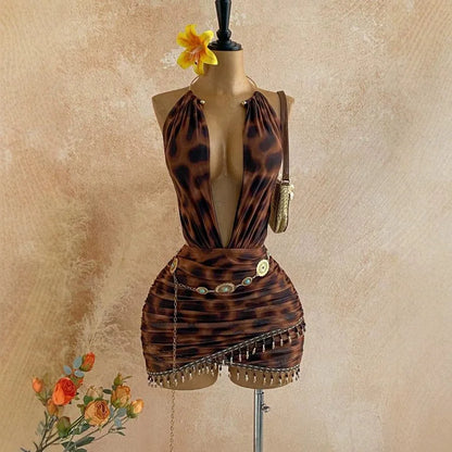Wholesale Women's Mesh Backless Halter Mini Dress