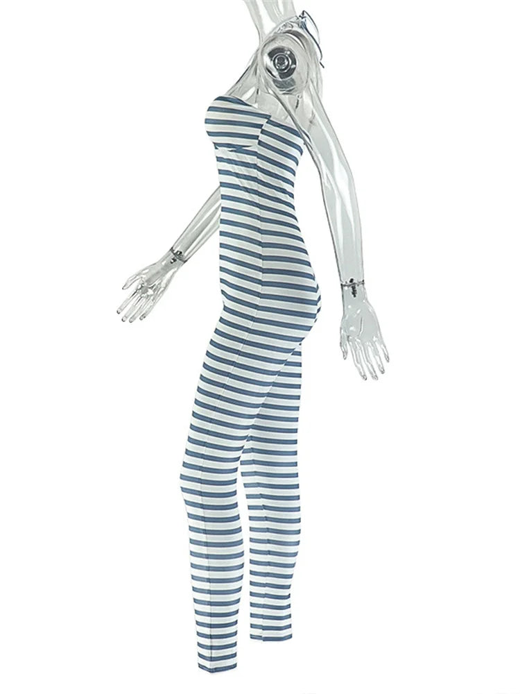 Joskaa Stripe Backless Halter Bodycon Romper - romper image 3