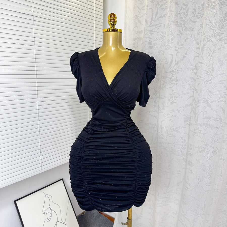 Women's Sequin Ruched V-neck Bodycon Mini Dress - Detail View 8