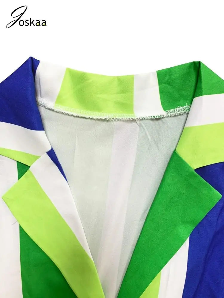 Women's Stripe Short Sleeve Two Piece Bikini Set Green – Detail View