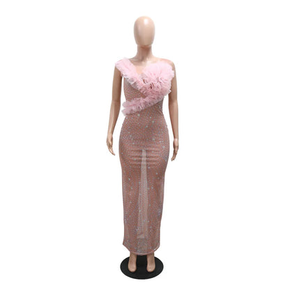 Women's Floral Print Mesh Sleeveless Maxi Dress