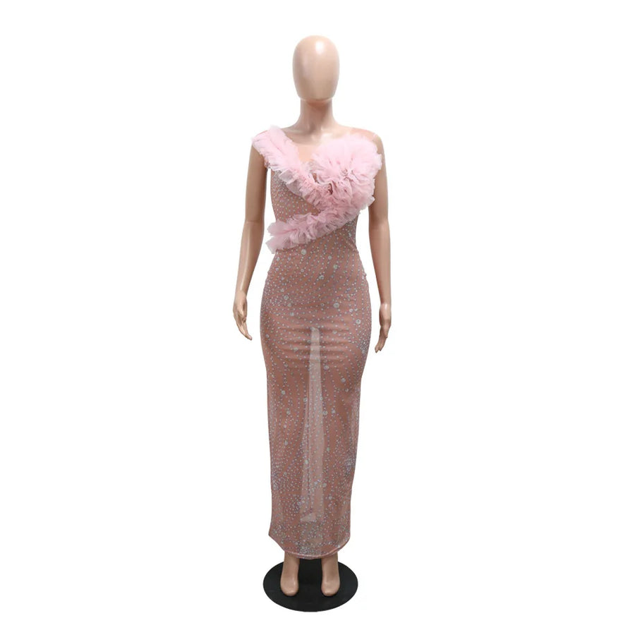 Women's Floral Print Mesh Sleeveless Maxi Dress