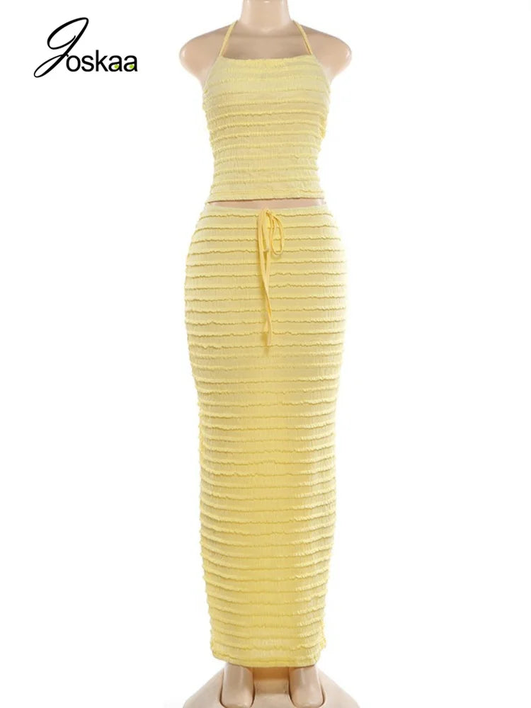 Women's Halter Two Piece Set Yellow Ruffle - Detail View 3