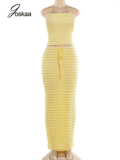 Women's Halter Two Piece Set Yellow Ruffle - Detail View 3