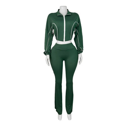 Women's Long Sleeve Flare Zip Two Piece Set