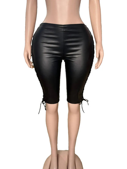 Joskaa Faux Leather Bodycon Pants Side Hollow Bandage - pants image 5