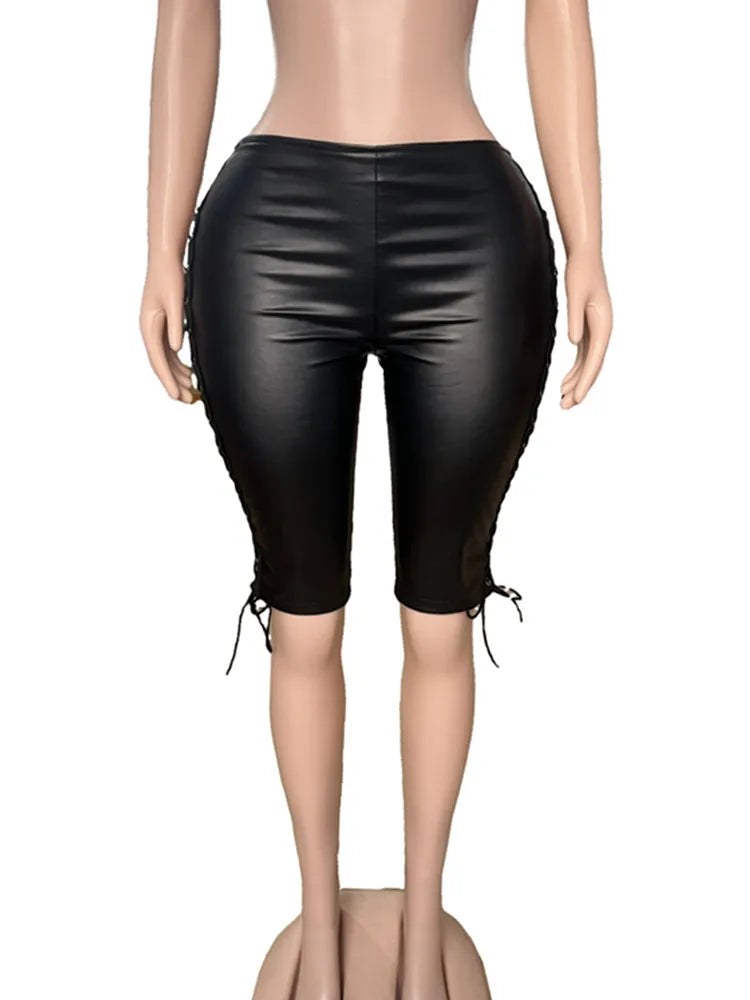 Joskaa Faux Leather Bodycon Pants Side Hollow Bandage - pants image 5