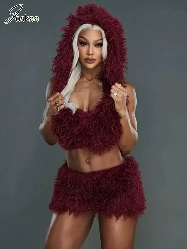Women's Backless Crop Mini Two Piece Set Wine Red – Front View